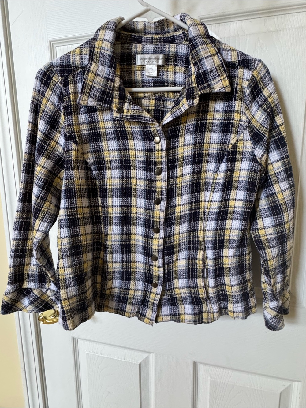 Christopher & Banks Yellow and Navy Plaid Button-Down Shirt